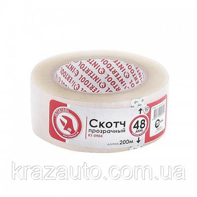 Скотч прозорий 48 мм * 200 м * 52 мкм INTERTOOL KT-0904