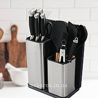 Набор ножей с подставкой + Силиконовые кухонные принадлежности с досточкой 17 предметов ZP - 047 черный
