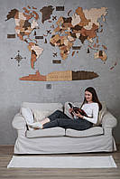 Многослойная деревянная карта мира на стену