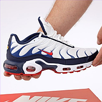 Кроссовки мужские Nike air max TN+ white blue / Найк аир макс ТН+ плюс белые синие