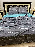 Комплект постельное белье 150х215 см полуторный Бязь Надпись на сером и голубом