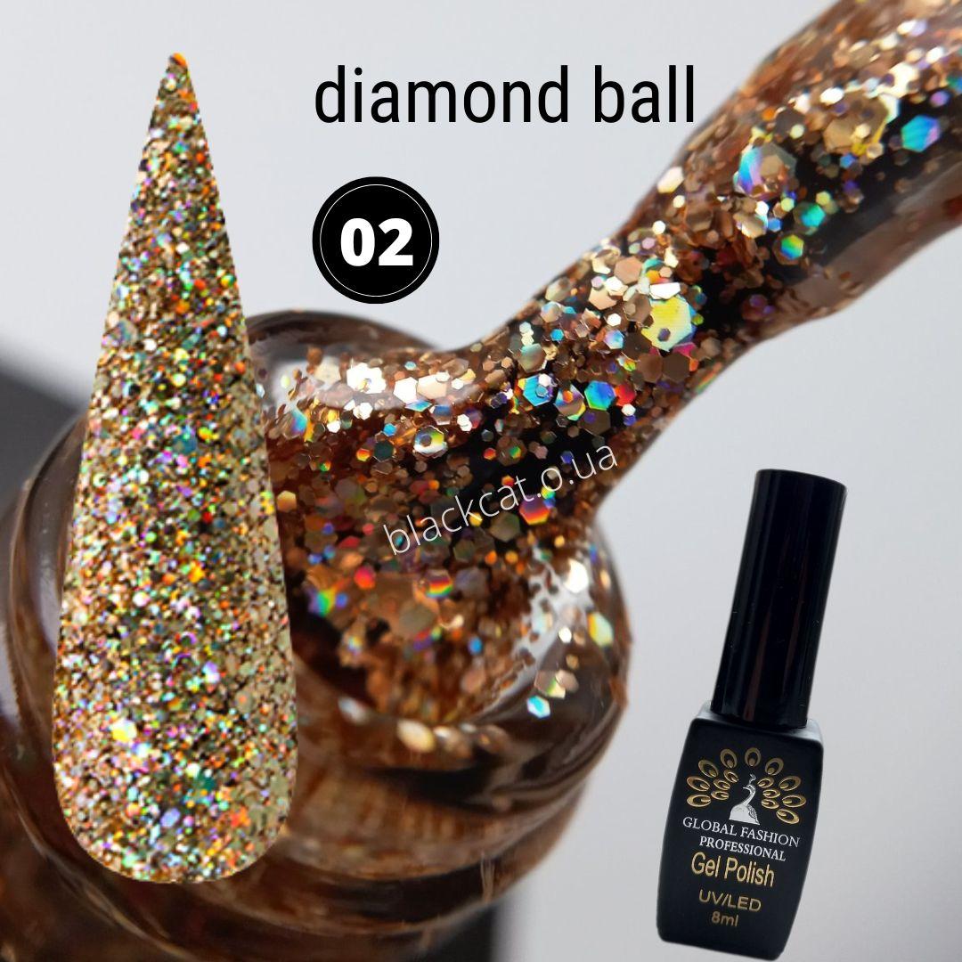 Гель лак з блискіткою diamond ball Global Fashion 8 ml №002