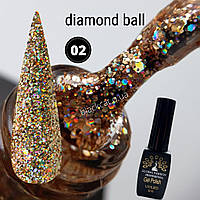 Гель лак с глиттером, чешуйками, блестками золото diamond ball для ногтей Global Fashion 8 ml №002