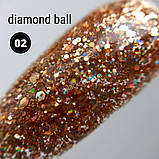 Гель лак з глітером, лусочками, блискітками золото Diamond Ball для нігтів Global Fashion 8 ml №002, фото 3