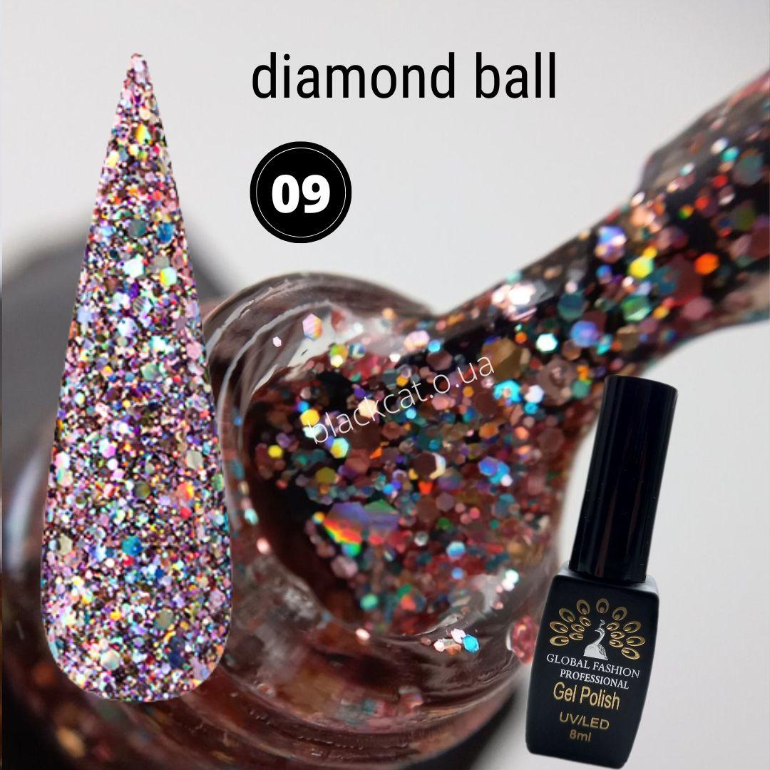 Гель лак з блискіткою diamond ball Global Fashion 8 ml №009