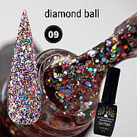 Гель лак с глиттером, чешуйками, блестками розовыми diamond ball для ногтей Global Fashion 8 ml №009