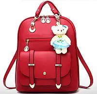 Детский рюкзак сумочка с брелком | Детская сумка-рюкзак трансформер | Сумка рюкзак подростковый для девочек Красный