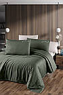 Комплект постільної білизни сатин delux First Choice євро розмір Timeless Dark Green темно-зелений