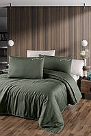 Комплект постельного белья сатин delux First Choice евро размер Timeless Dark Green темно-зеленый
