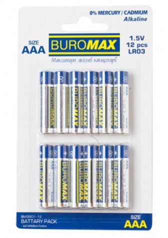Батарейки лужні Buromax LR03/AAA ВМ 5901-12 (12уп) на планшеті