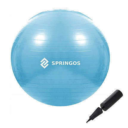 М'яч для фітнесу (фітбол) Springos 55 см Anti-Burst FB0006 Sky Blue Poland, фото 1