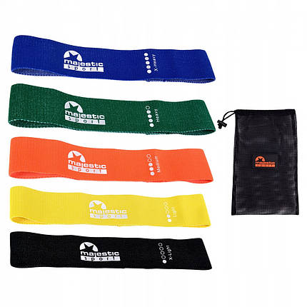 Гумки для фітнесу з тканини Majestic Sport Loop Band набір 5 шт 2-20 кг M-LB-4606 Poland, фото 1
