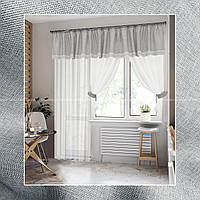 Шторы для окна с выходом на балкон, легкая балконная занавеска в стиле Прванс, серые шторы шифон + лен