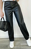 Женские прямые кожаные брюки свободного кроя, цвет черный, большого размера 50