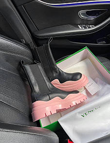 Черевики жіночі чорні демісезонні Bottega Veneta Black Pink Premium (09225) 38