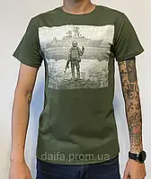 Патриотическая мужская футболка хаки "марка" НОРМА (р-ры 48-54) UK3-7 (в уп. один цвет) пр-во Украина.