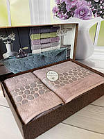 Набор люксовых жаккардовых полотенец банное и лицевое в подарочной коробке Luisa Турция капучино