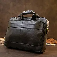 Солидная деловая офисная сумка для ноутбука и документов из натуральной кожи черная