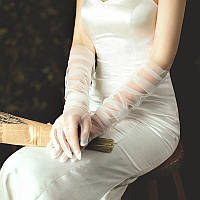 Перчатки фатиновые кружевные длинные из сетки под платье сексуальные