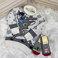 Детский свитер под горло с оленем Бэмби + носочки в подарокTT
