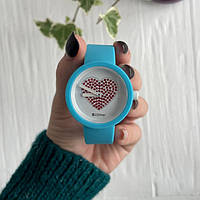 Жіночий силіконовий годинник-конструктор actimer, блакитний ремінець, циферблат red heart