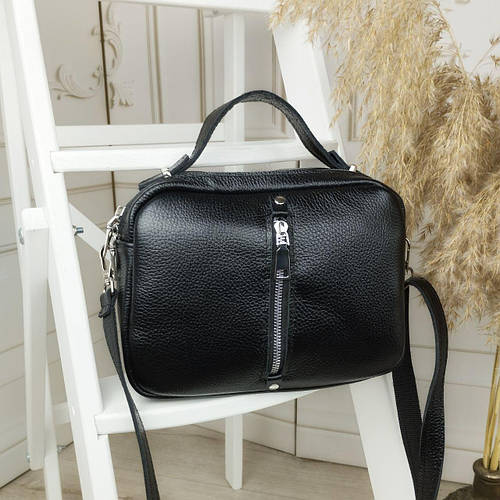 Женская кожаная сумка чемоданчик небольшая сумочка через плечо черная ...