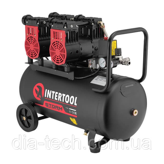 Компресор 50 л, малошумний, безмасляний, 4 циліндра INTERTOOL PT-0027