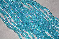 Граненые стеклянные бусины 3,6*4,5 мм, цвет-голубой АВ,1-нить 125-130 шт