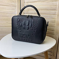 Женская мини сумочка клатч под рептилию черная, маленькая сумка через плечо