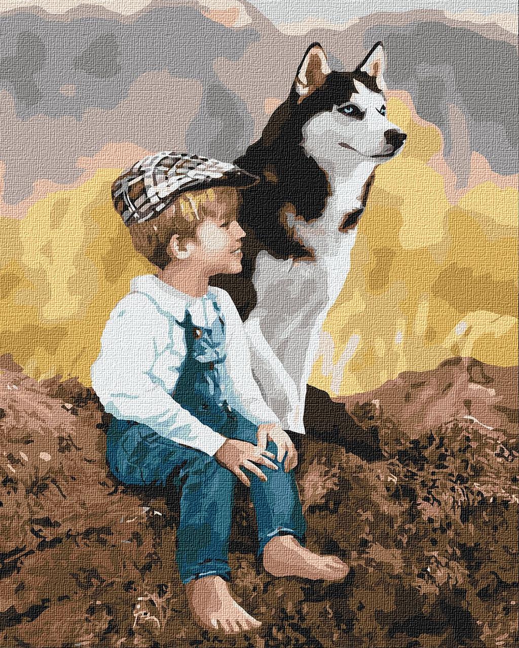 Картина за номерами Справжні друзі. Хлопчик та пес. 40*50 см Ідейка KHO 4660, фото 1