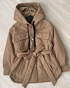 Демісезонна куртка-сорочка для дівчинки коричнева 128