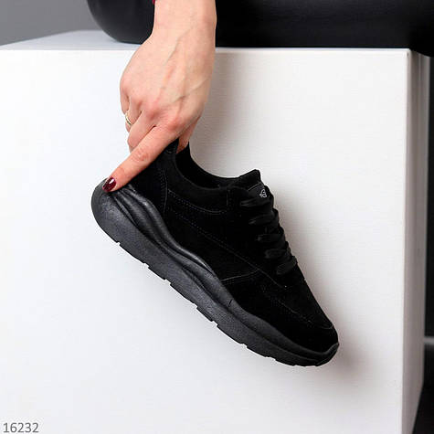 Жіночі чорні кросівки замша, модні чорні демісезонні кросівки, купити недорого