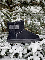 Женские угги UGG Classic Mini Big Logo Black (c мехом) 09909