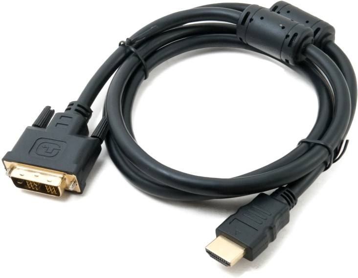 Кабель Atcom Dvi-D — HDMI шнур адаптер 2 ферити 1.8 метра чорний, фото 1
