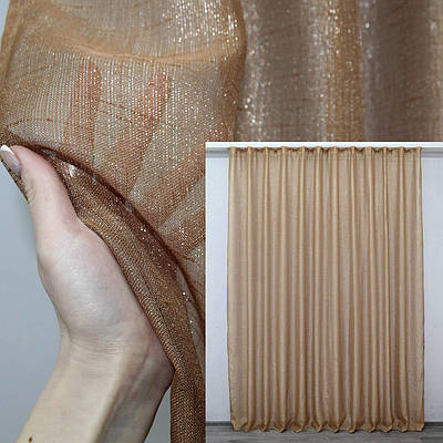 Готова тюль (4х2,8м.) батист з люрексовою ниткою. Колір карамельний. Код 1152т 40-157