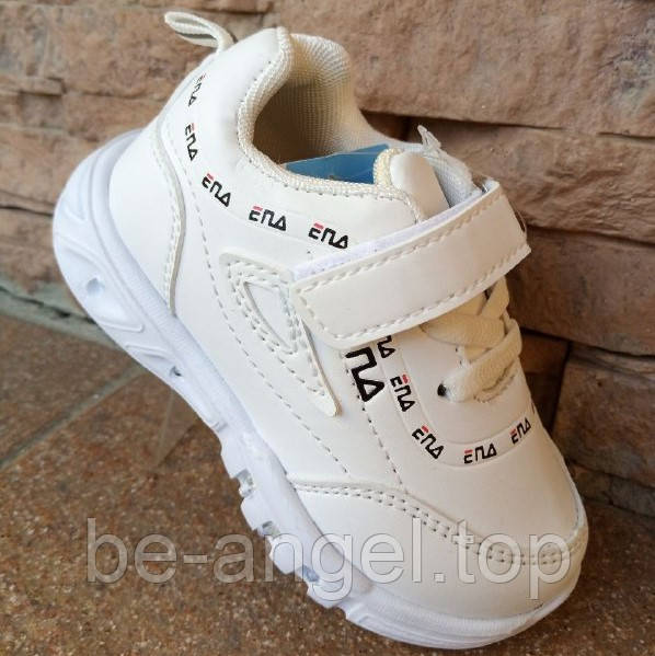 Кросівки дитячі білі на липучці, СВІТЯТЬСЯ НЕ3318-2, фото 1