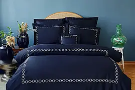 Постільна білизна MieCasa сатин — Circle lacivert-bej синій-бежевий king size