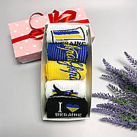 Подарунковий красивий бокс шкарпеток жіночих різнобарвних бавовняних патріотичних 5 пар 36-41 на подарунок дівчині