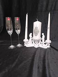 Набір весільних келихів з свічками та свічником "Стрази"