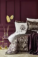 Набір постільна білизна з покривалом + плед Karaca Home — Morocco purple-gold золотий євро (10)