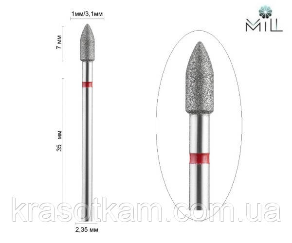 Насадка алмазна Циліндр гострий 3.1 мм червона Mill