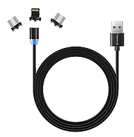 Кабель USB 3в1(Lightning/Micro USB/Type-C) ColorWay CW-CBUU020-BK 2,4A магнітний 1м чорний, фото 3