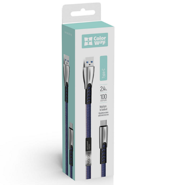 Кабель USB Type-C ColorWay CW-CBUC012-BL 2,4A 1м синій, фото 1