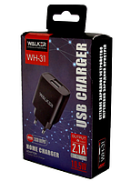Зарядний пристрій мережевий 2USB 2,1А чорний WALKER WH-31, фото 2