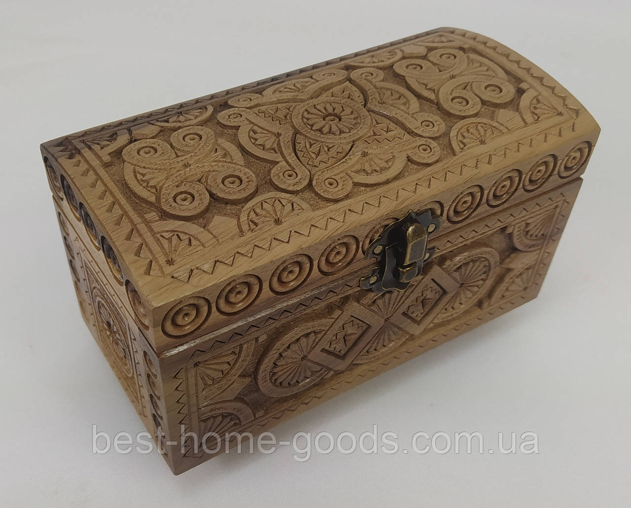 Різьблена шкатулка з горіха 16×8×10.2 см | Дерев’яна скринька ручної роботи | Натуральний подарунок з Карпат з оксамитовим дном, фото 1