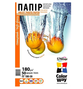 Папір 10*15см глянцевий 180г/м 50 шт ColorWay PG1800504R