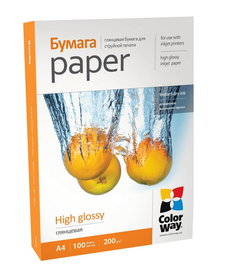 Папір А4 глянцевий 200г/м картон. уп 100 шт ColorWay PG200100A4, фото 1