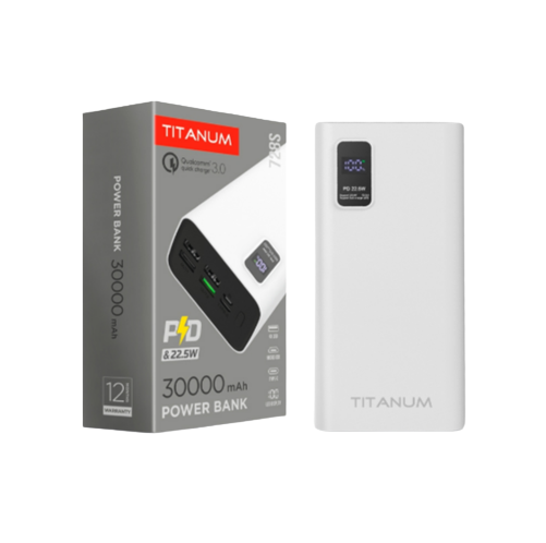 Павербанк 30000mAh Titanum TPB-728S-W 22,5W QC+PD білий