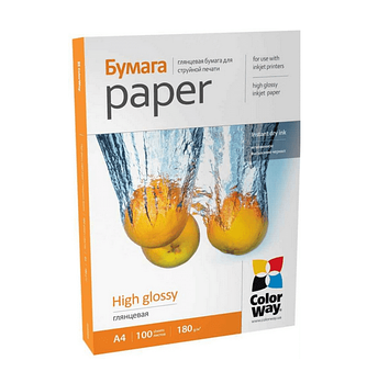 Папір А4 глянцевий 180г/м картон. уп 100 шт ColorWay PG180100A4