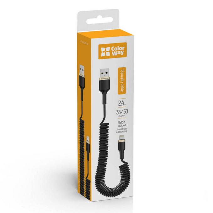 Кабель USB Lightning ColorWay CW-CBUL051-BK 2,4A 0,35-1,5м чорний, фото 1